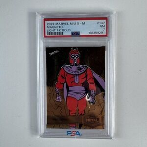 2022 Marvel Metal Universe Spider-Man Magneto Light FX Gold #147 PSA 7 NM Card
